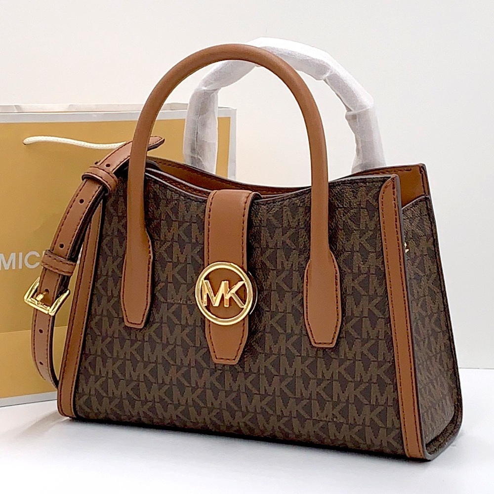 MICHAEL KORS
Gabby Small Top Zip Curve Satchel Crossbody Brown Signature color